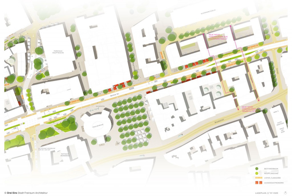 Drei verkehrs und freiraumplanerische Entwürfe für die "Stadt am Main" Drei Eins